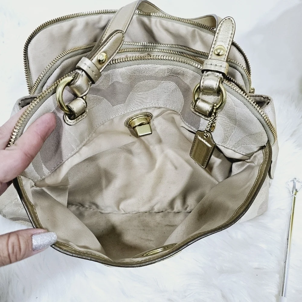 Coach Penelope signature satchel handbag cream and gold